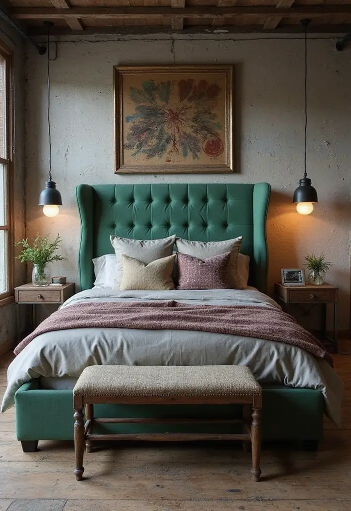 25 Green Headboard Bedroom Ideas That Make a Chic Statement - 9. Industrial Vibes