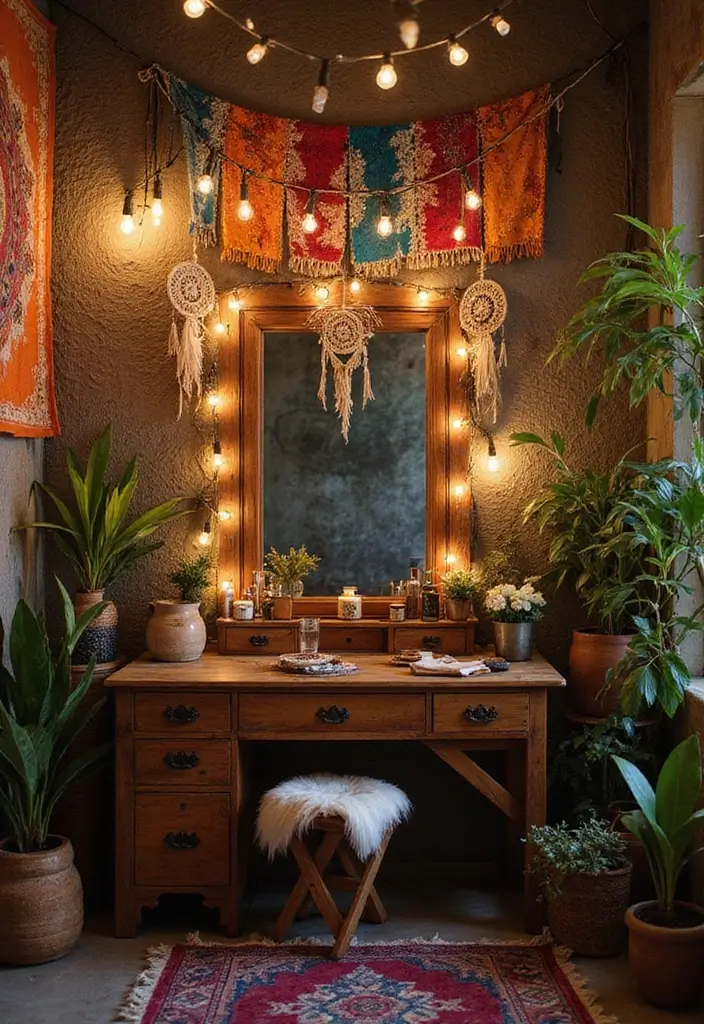 30 Rustic Vanity Ideas for an Earthy & Charming Bedroom - 12. Rustic Bohemian Vanity